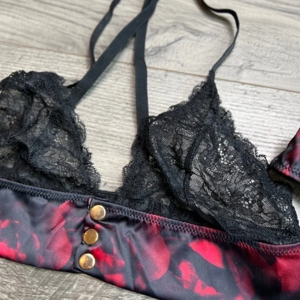 Oh La La Cheri NEW Stefania Lace & Rose Print Bra & Briefs Set Size S/M